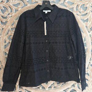 Chico's Black Eyelet Lace Long Sleeve Blouse Sz S